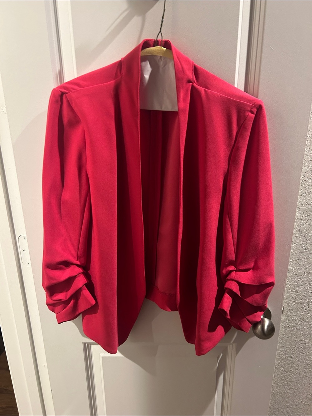 Rachel Zoe Hot Pink Open-Front Blazer with Ruched Sleeves